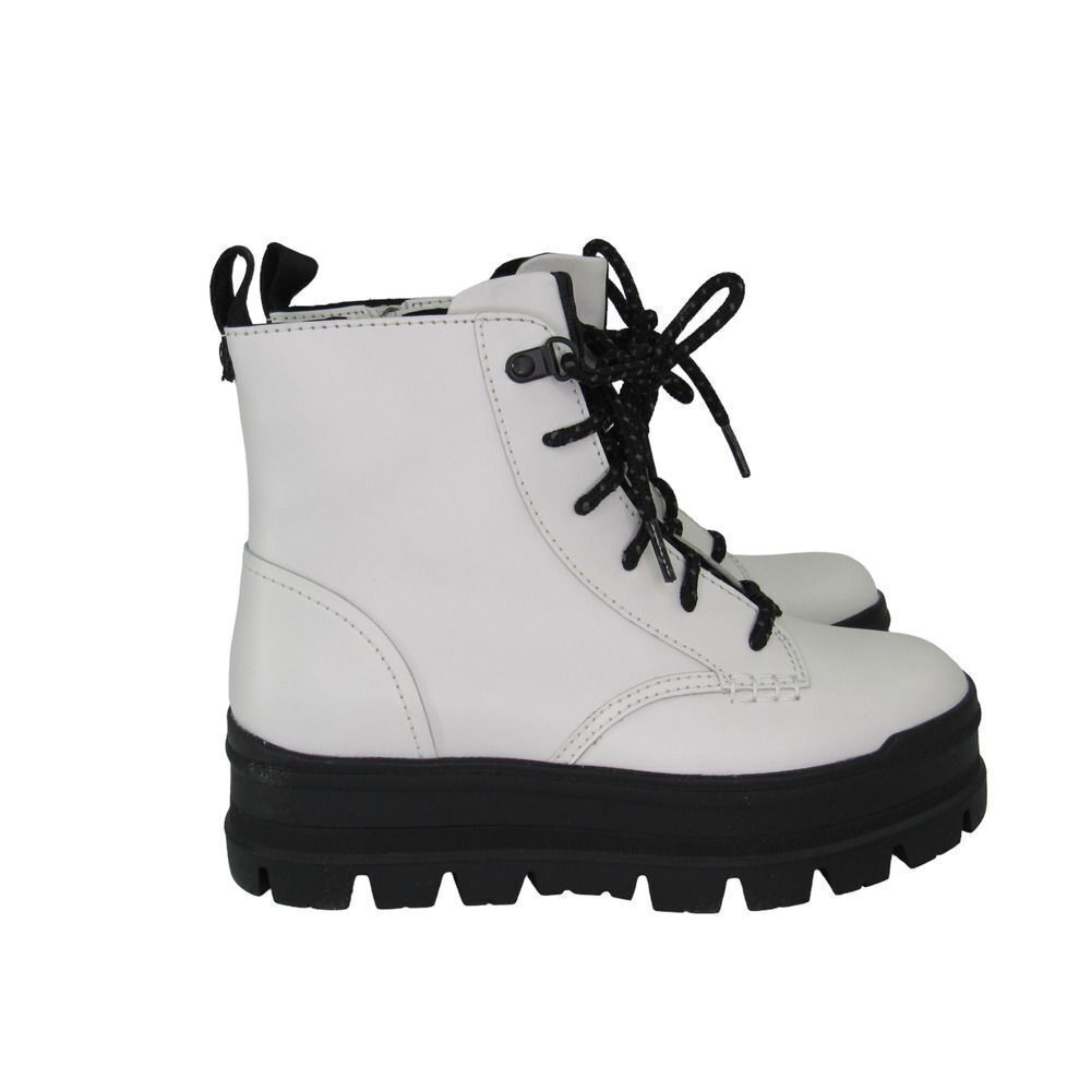 UGG Women's Sidnee Leather Combat Lace Up Boots in White SZ US 6 UK 4
